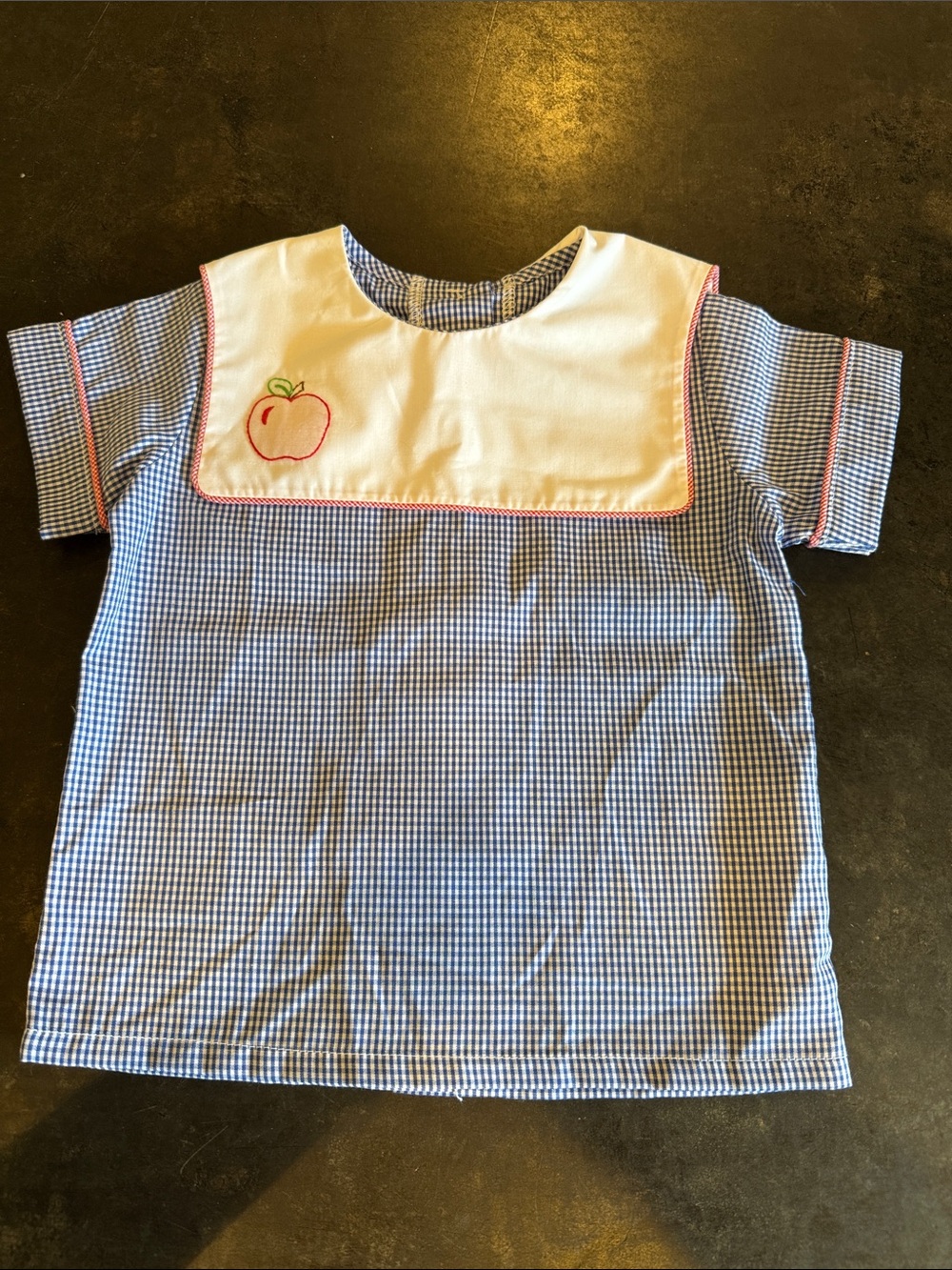 Lullaby Set 12 months blue gingham shirt with apple embroidery NWT